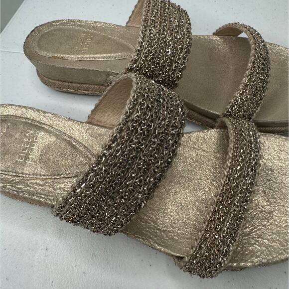 Eileen Fisher Fresh Platinum/Gold Metallic Jute Chain Slide Sandals, Size 9 - Picture 5 of 9